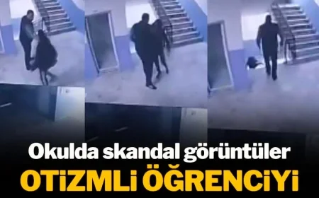 Okulda skandal görüntüler! Otizmli öğrenciyi merdivenden fırlattı